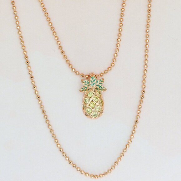 Rose Gold Pineapple Pendant Necklace with Double Bead Chain Design, XPNL0261 - Picture 1 of 13